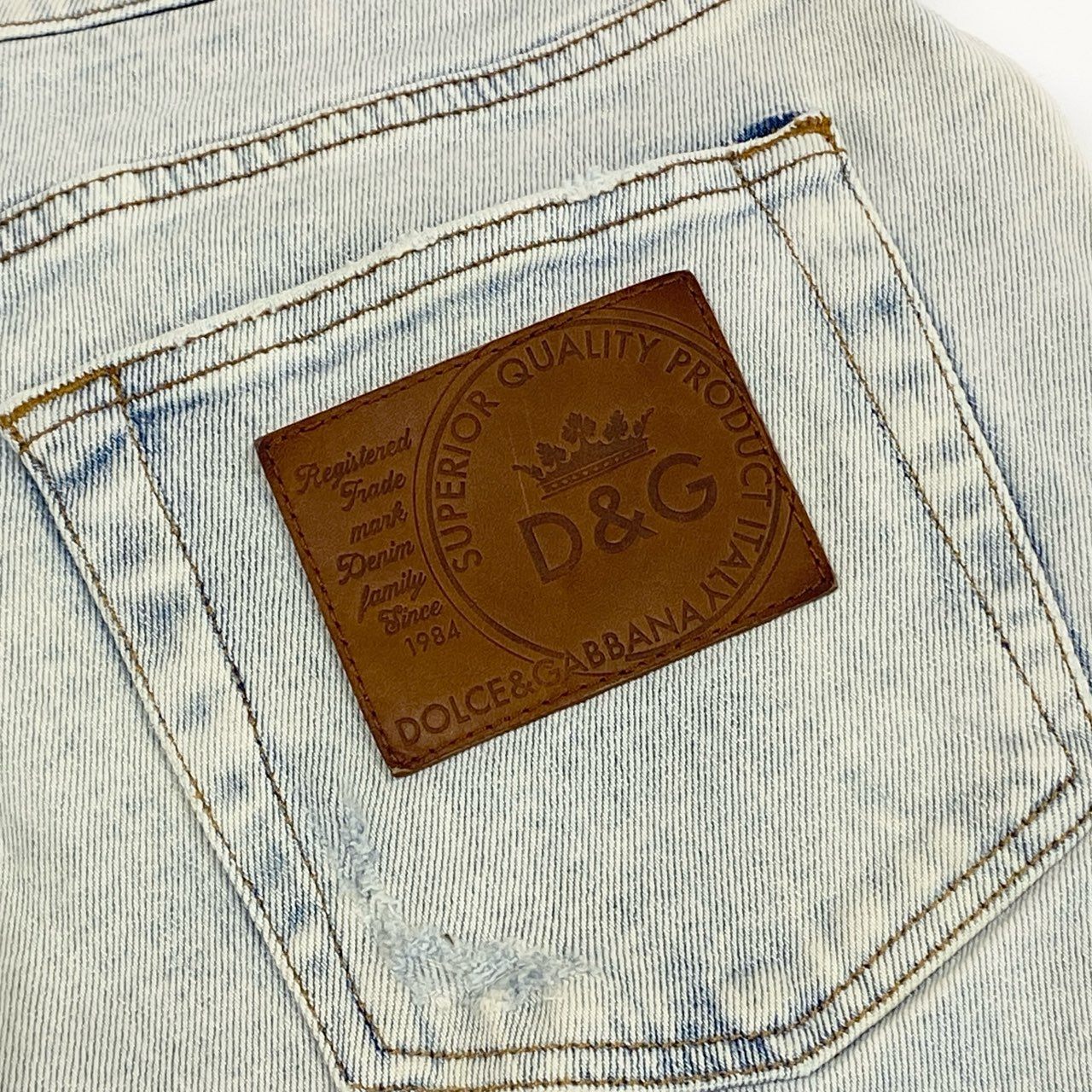 27a17 DOLCE&GABBANA ドルチェアンドガッバーナ ダメージ加工 デニムパンツ ジーンズ クラッシュ加工 イタリア製 SLIM 54 ライトブルー