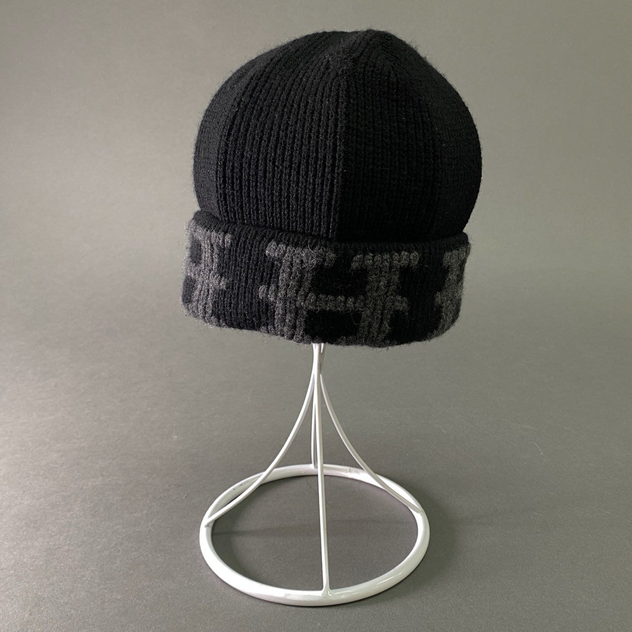 l23 HERMES エルメス イタリア製 カシミヤ100% Hロゴ ニット帽 ブラック グレー cashmere ビーニー