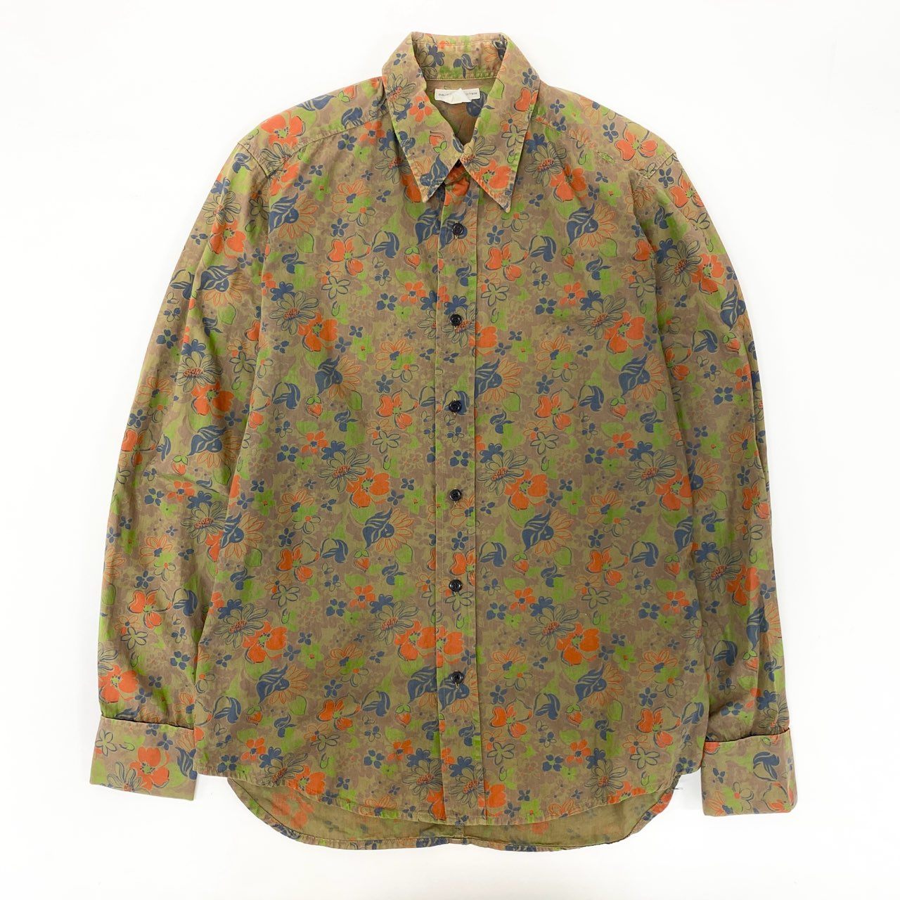 16j20 DRIES VAN NOTEN ドリスヴァンノッテン 長袖シャツ 花柄シャツ トップス ベルギー製 サイズ46 グリーン コットン メンズu02t