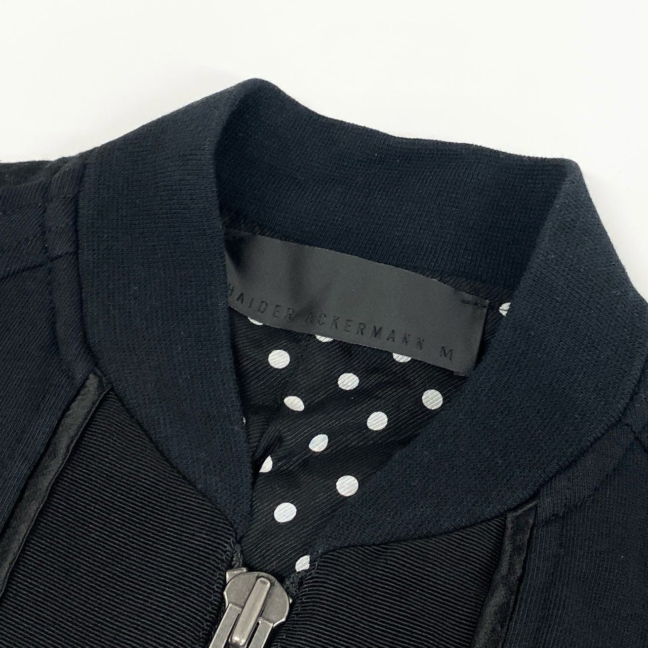 45b27 HAIDER ACKERMANN ハイダーアッカーマン 解体再構築 ジップアップブルゾン ジャケット 異素材切替 サイズM ブラック ドット コットン レディース