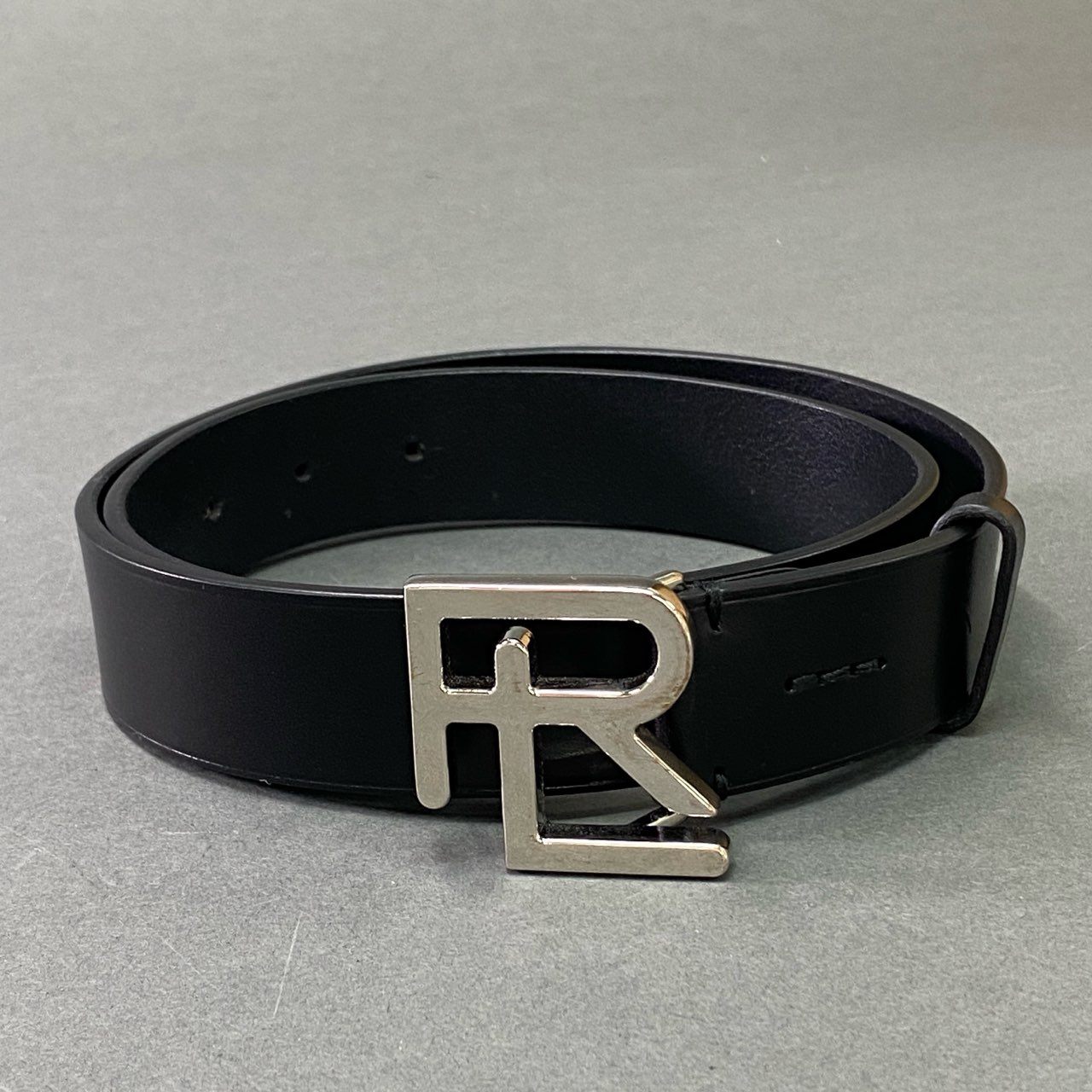 b17 定価¥83.600 Ralph Lauren ラルフローレン ヴァケッタ レザーベルト 72-82 ブラック 牛革 RL プラークバックル イタリア製