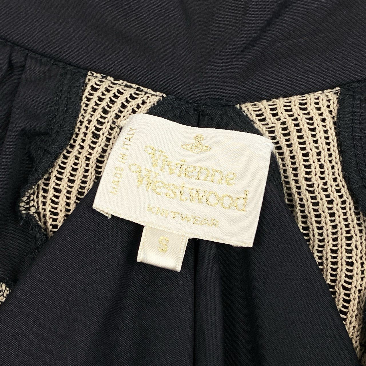 50f5 Vivienne Westwood ヴィヴィアンウエストウッド オリゾンティ ニット切替 長袖ブラウス ロングスリーブ トップス リボン イタリア製 変形デザイン Sサイズ ブラック系