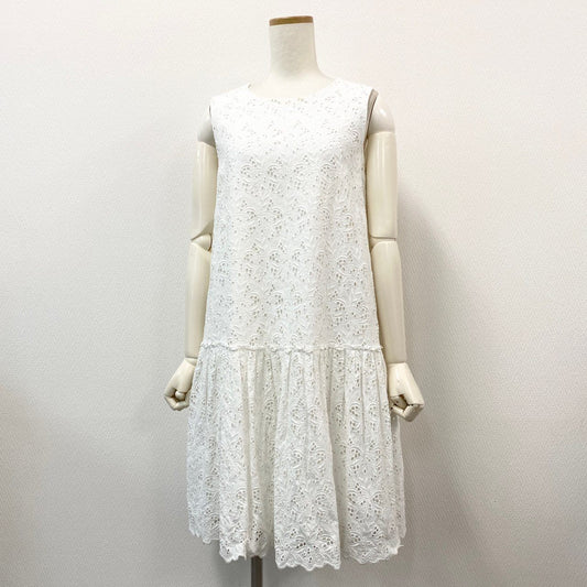 37a16 FOXEY BOUTIQUE フォクシーブティック Dress MARIE ANN マリーアン ノースリーブワンピース ドレス アイレット刺繍 39462 40 ホワイト