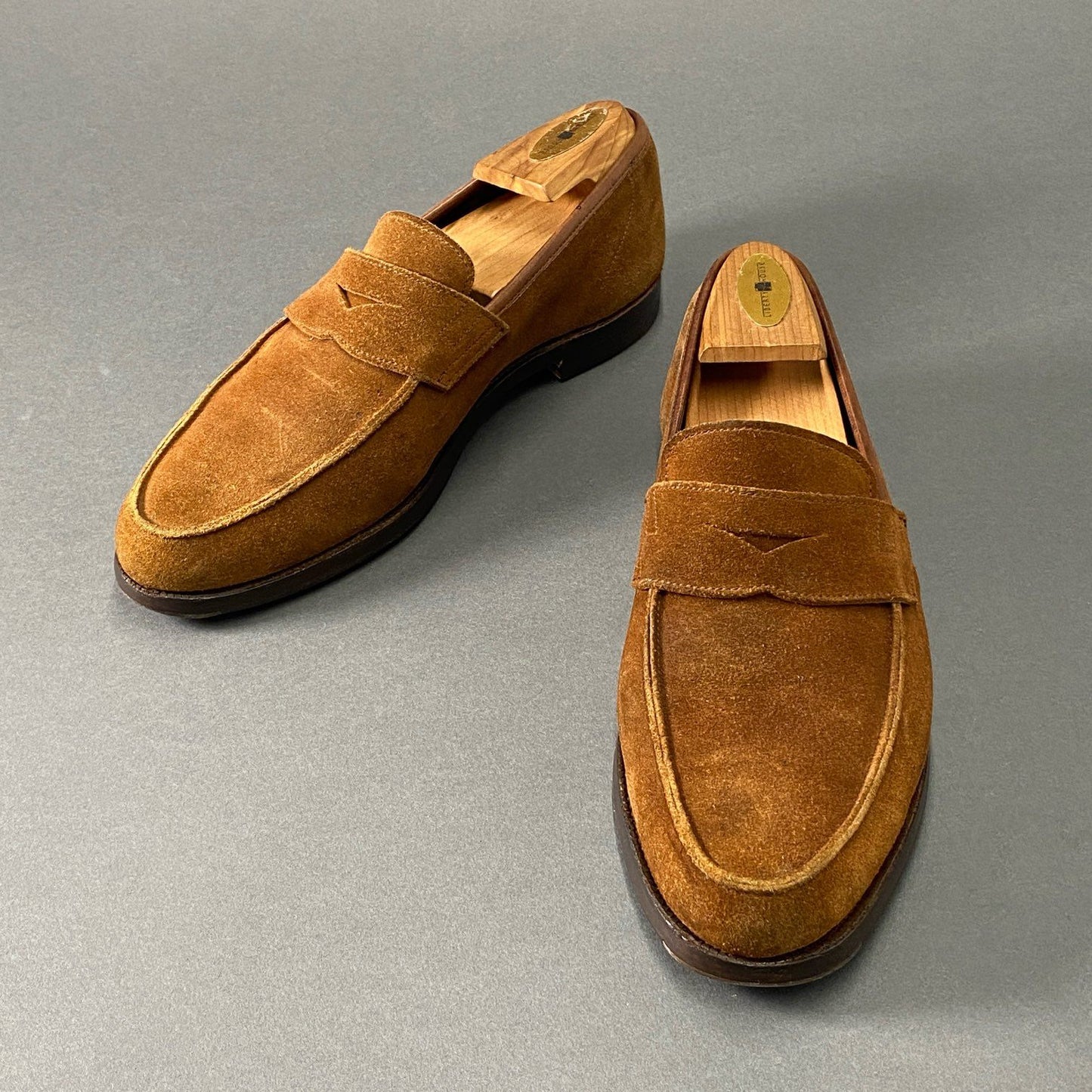 2d10 CROCKETT&JONES クロケットアンドジョーンズ × UNITED ARROWS ユナイテッドアローズ コインローファー 25.5~26.0cm相当 ブラウン スエード レザー ドレスシューズ メンズ 紳士靴 英国靴 革靴