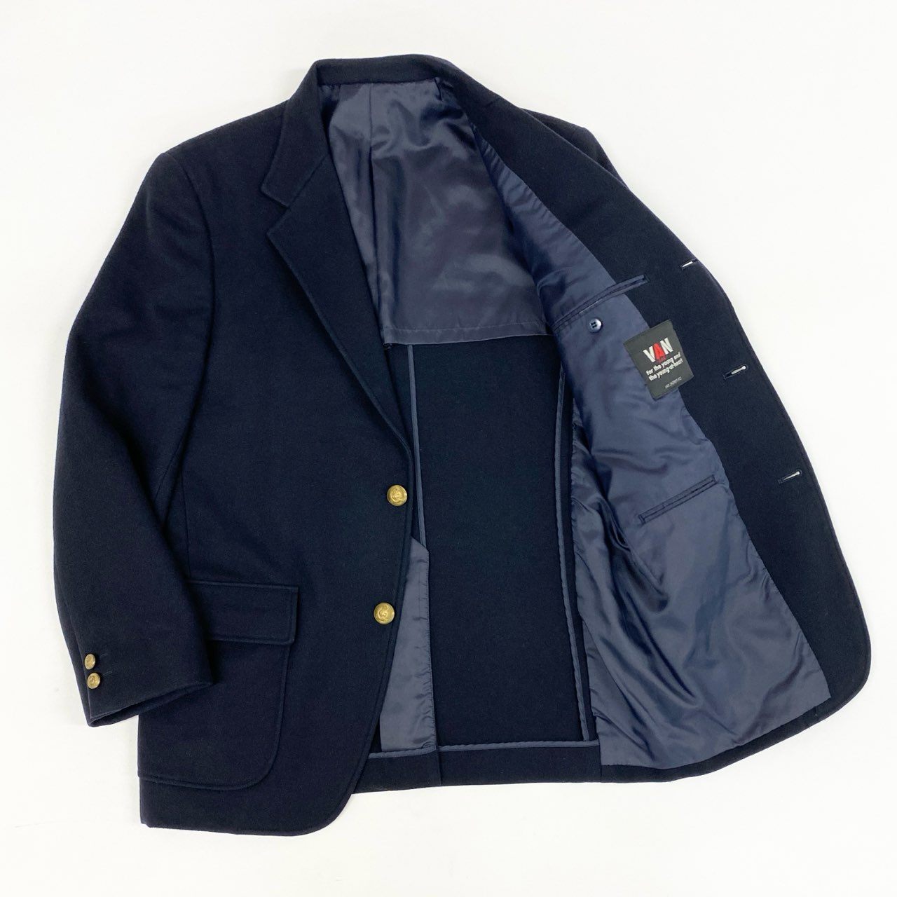 48h15 VAN JACKET ヴァン ヂャケット 金ボタン テーラードジャケット ブレザー 紺ブレ A5 ネイビー 紺色 ウール メンズo07t
