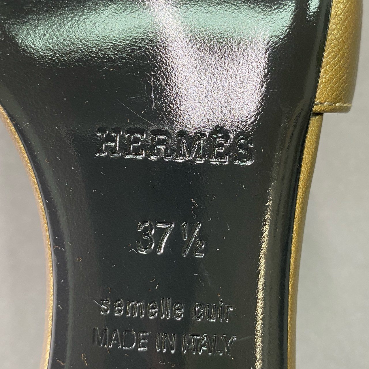 1k12 HERMES エルメス オアジス チャンキーヒールサンダル レザーサンダル Hデザイン サイズ37 1/2 ゴールド レザー レディース 女性用