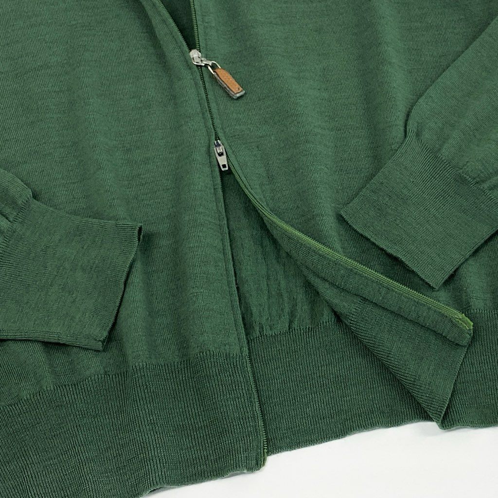 5f7 BRUNELLO CUCINELLI ブルネロクチネリ カシミヤ混 イタリア製 ドライバーズニット セーター ジップアップ エルボーパッチ グリーン ウール カシミア