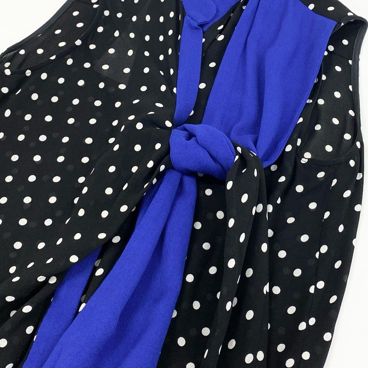 64d30 《新品タグ付き》 HAIDER ACKERMANN ハイダーアッカーマン ノースリーブブラウス ボウタイシャツ トップス サイズ34 ブラック ブルー レーヨン100% レディース