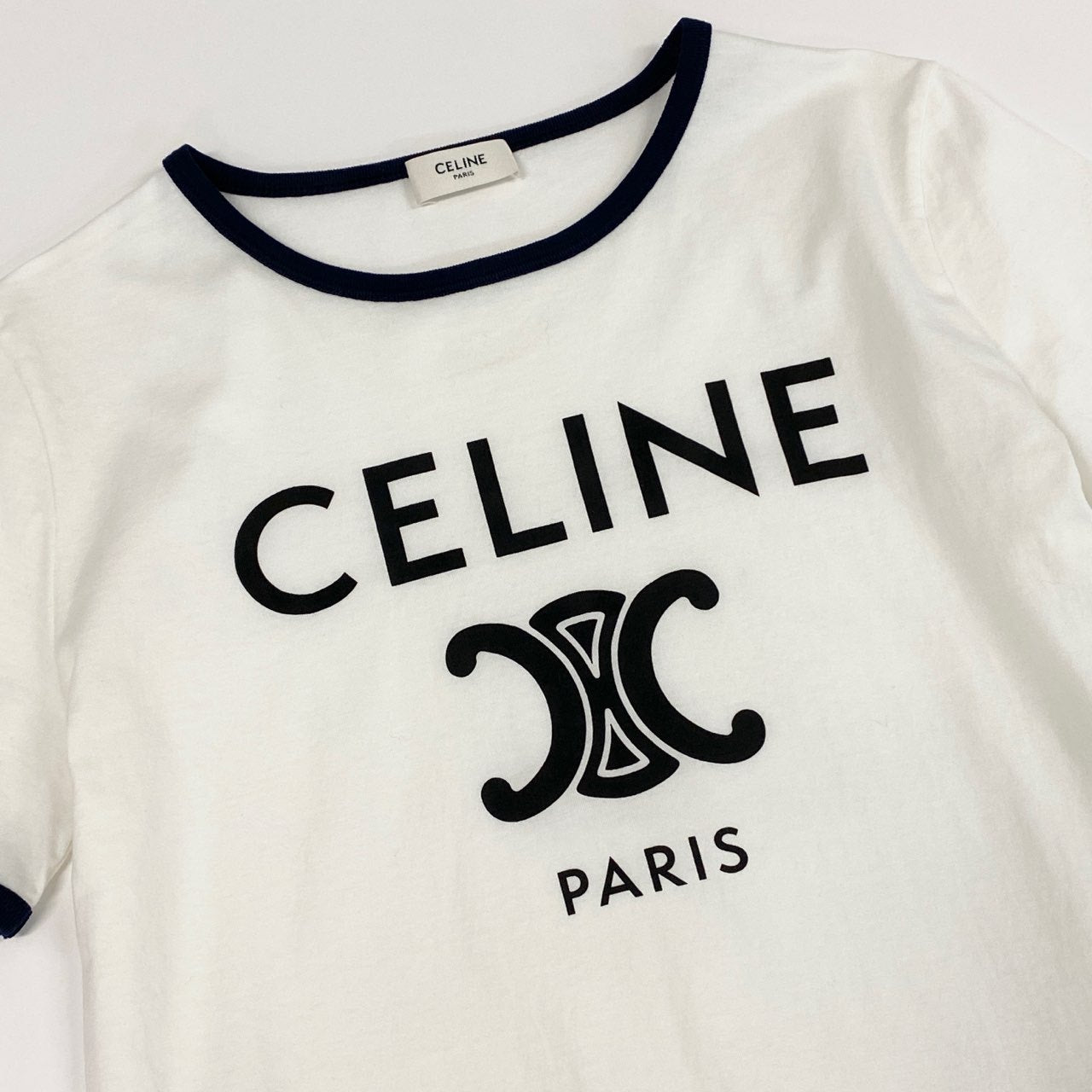 70a15 フランス製 CELINE セリーヌ トリオンフ リンガー Tシャツ カットソー トップス 2X872671Q サイズS ホワイト コットン100% レディース