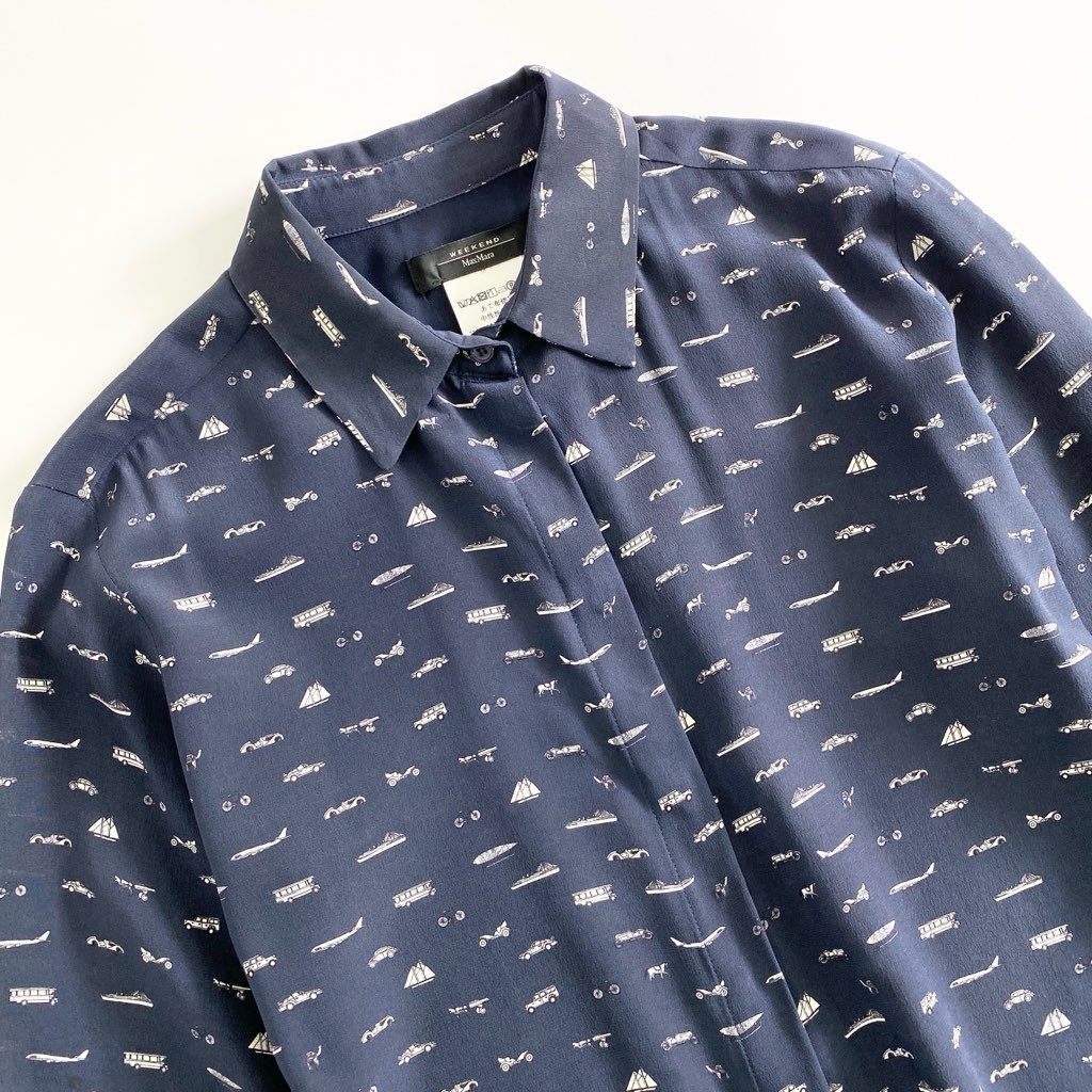 26h9 WEEKEND Max Mara ウィークエンド マックスマーラ VEHICLE SILK SHIRT シルクシャツ 38 ネイビー ブラウス モロッコ製