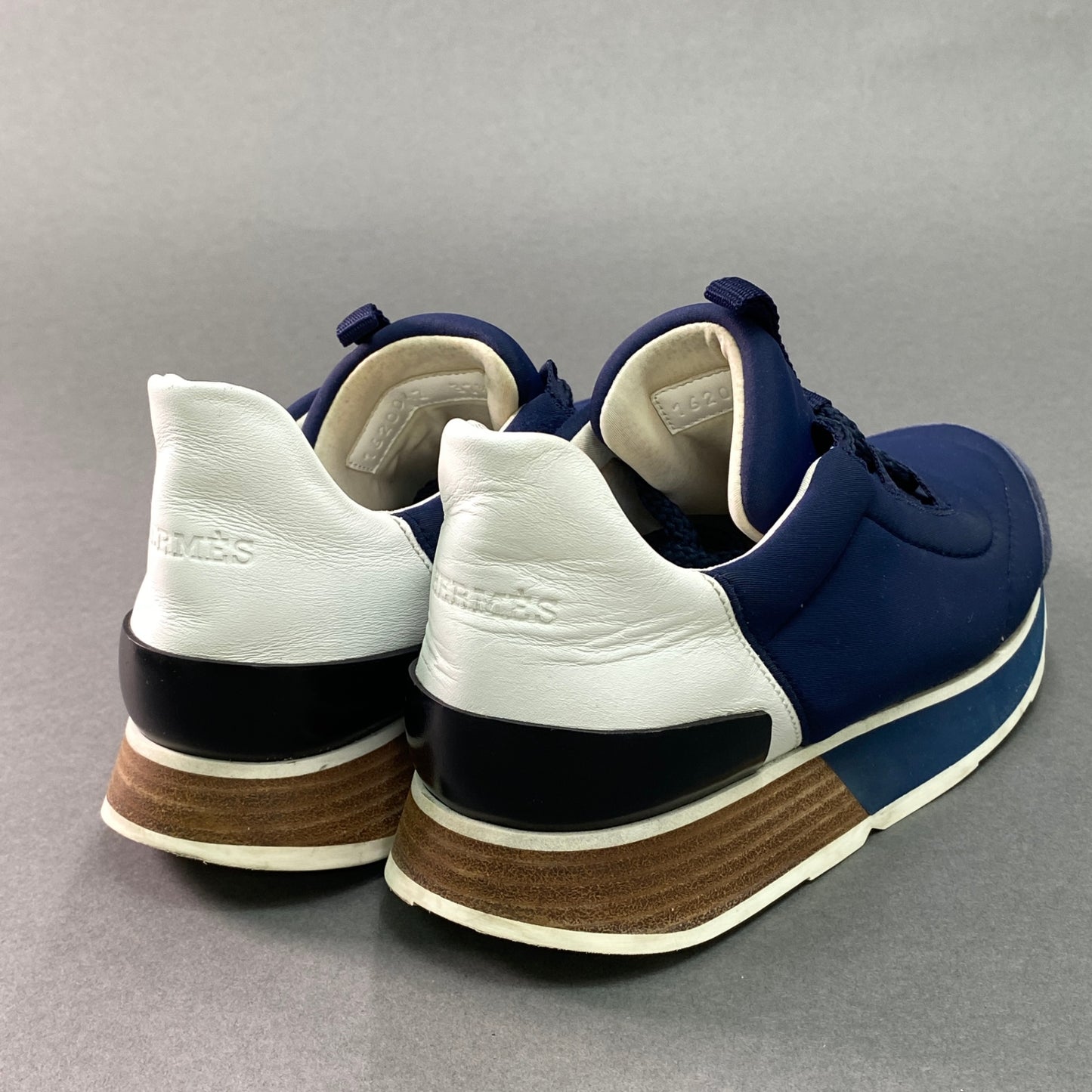 1g29《美品》 HERMES エルメス MILES マイルス スニーカー 37 1/2 ネイビー シューズ イタリア製 保存袋付き