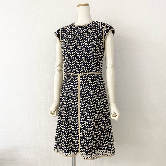 52h10 EPOCA エポカ フレンチスリーブ パイピングワンピース 40 ネイビー ベージュ ドレス DRESS