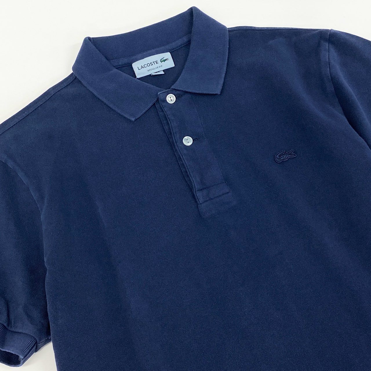 31f14 《未使用保管品》タグ付 LACOSTE ラコステ ヴィンテージウォッシュ 鹿の子 半袖ポロシャツ トップス ロゴワッペン 5 ネイビー コットン