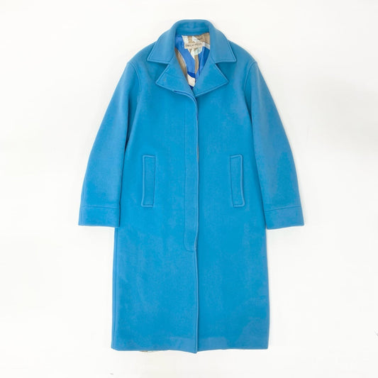 63j9 EMILIO PUCCI エミリオプッチ イタリア製 ステンカラーコート ロングコート 裏地総柄 比翼 レディース 女性用 9ERA05 40 ライトブルー ウールu02t