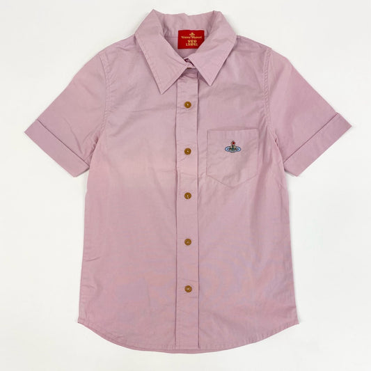 4c28 Vivienne Westwood RED LABEL ヴィヴィアンウエストウッド レッドレーベル イタリア製 コットンシャツ 半袖シャツ 薄手シャツ 春夏生地 ピンクシャツ オーブ刺繍 実寸S程 ピンク コットン100%