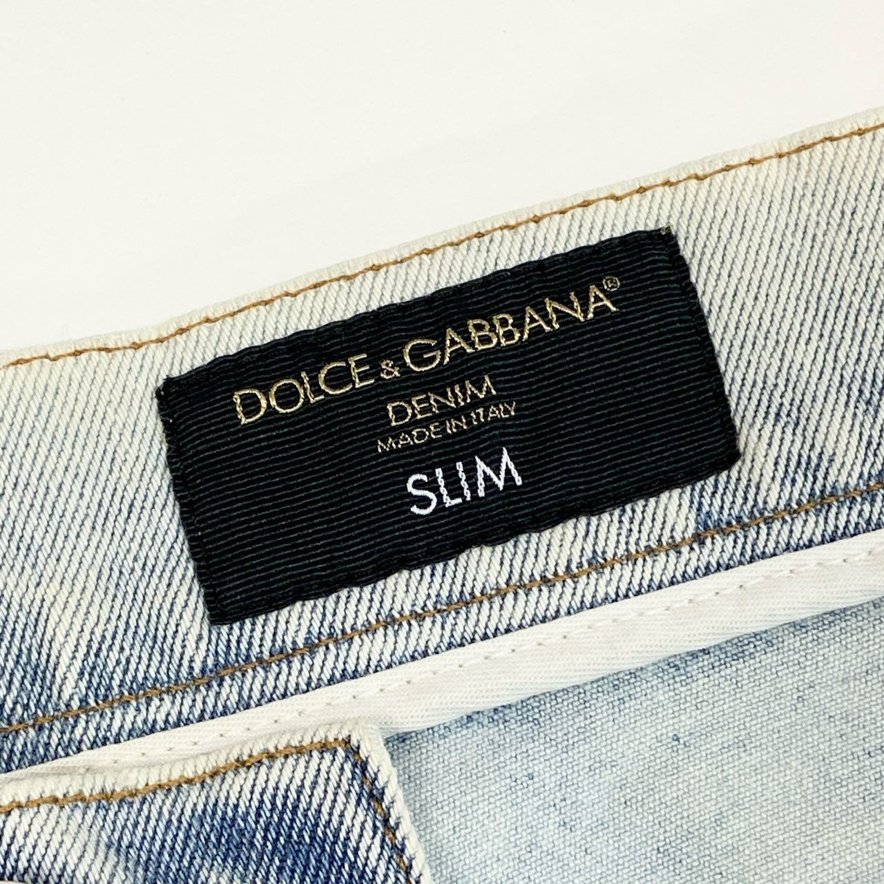 27a17 DOLCE&GABBANA ドルチェアンドガッバーナ ダメージ加工 デニムパンツ ジーンズ クラッシュ加工 イタリア製 SLIM 54 ライトブルー