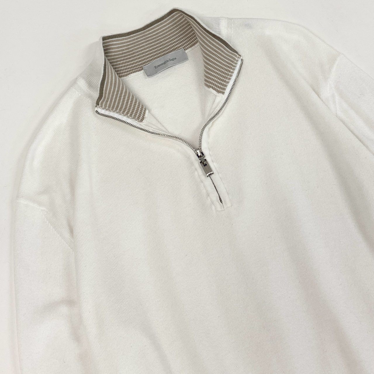 18b20 Ermenegildo Zegna エルメネジルドゼニア ハーフジップ ニットセーター トップス ハイネック 48 S ホワイト コットン