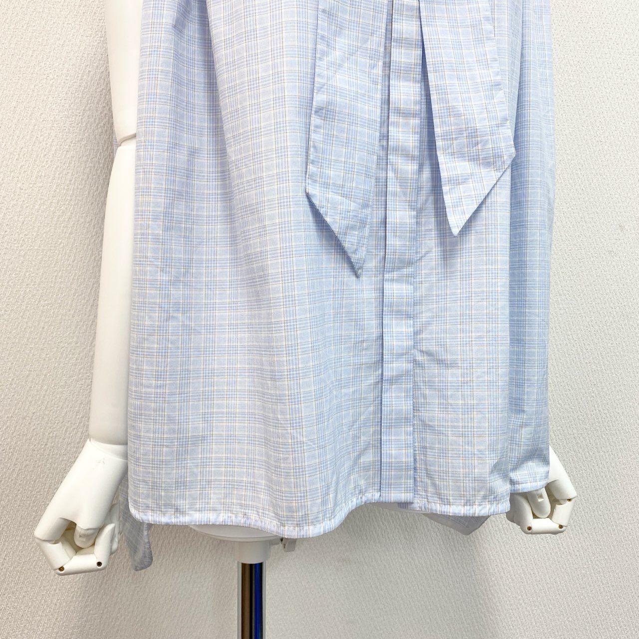 10j31 《美品》 Drawer ドゥロワー コットンチェックギャザーブラウス ノースリーブトップス 6521-299-0781 サイズ36 ライトブルー コットン100% レディース ユナイテッドアローズ 日本製