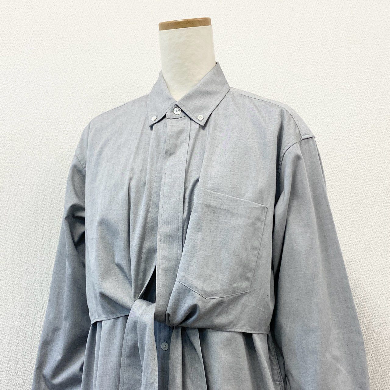 56f5 《未使用品》タグ付 FUMIKA UCHIDA フミカウチダ オックスフォードカシュクールワンピース 長袖シャツワンピース ドレス FU-N-SH005 36 グレー コットン