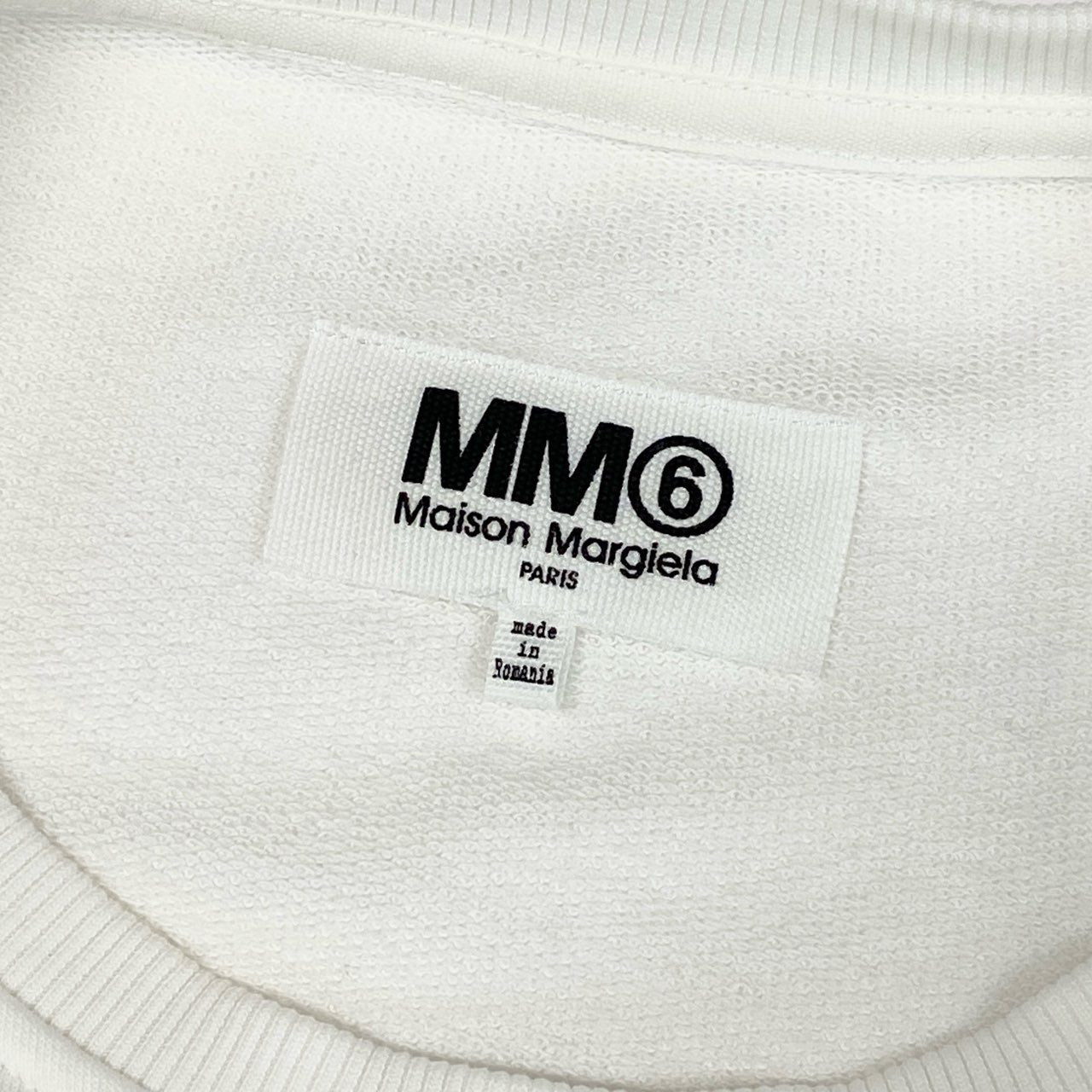 25f14 MM6 MAISON MARGIELA エムエムシックス メゾンマルジェラ クルーネック 半袖スウェット スエット カットオフ ロゴプリント 短丈 S32GU0133 Sサイズ ホワイト コットン