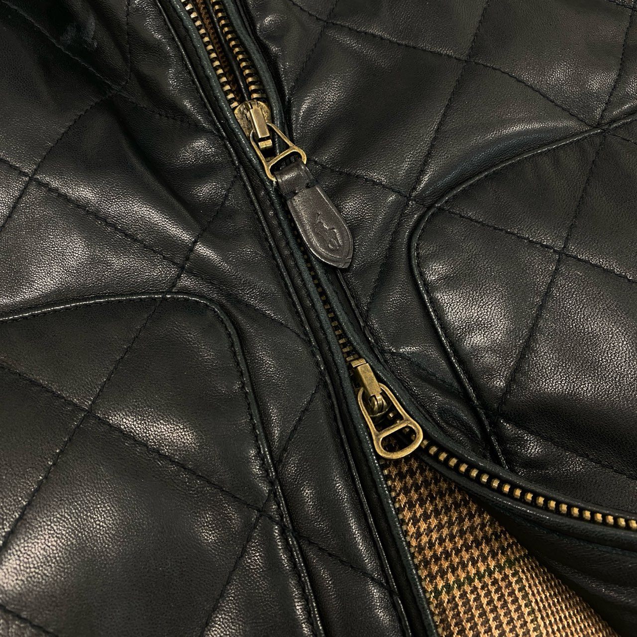78i10 Polo by Ralph Lauren ポロ ラルフローレン シングルライダース レザージャケット 中綿キルティング ポニー刺繍ジップ M ブラック 羊革 メンズ 男性用k02i