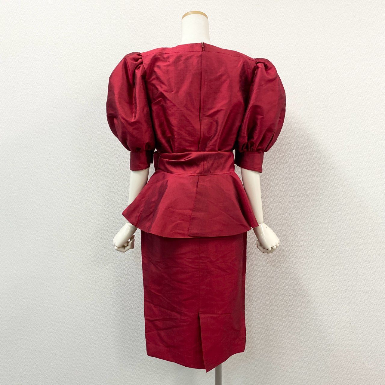 65g18 【Vintage】Thierry Mugler ティエリーミュグレー シルク100 デザインワンピース 半袖ドレス サイズ9 レッド系 レディース 女性用