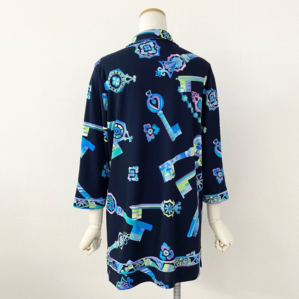 5f20-2 大きいサイズ LEONARD SPORT レオナール チュニックワンピース 襟付きワンピース 伸縮素材 手洗い◎ 0568645 サイズ42 ネイビー マルチカラー ポリエステル100% レディース 日本製