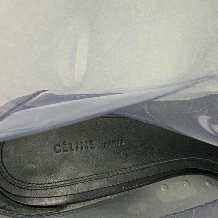 3f5 《美品》 CELINE セリーヌ フィービー期 バックジップ クリアロングブーツ 37.5 - 38 ブラック レザー シューズ イタリア背