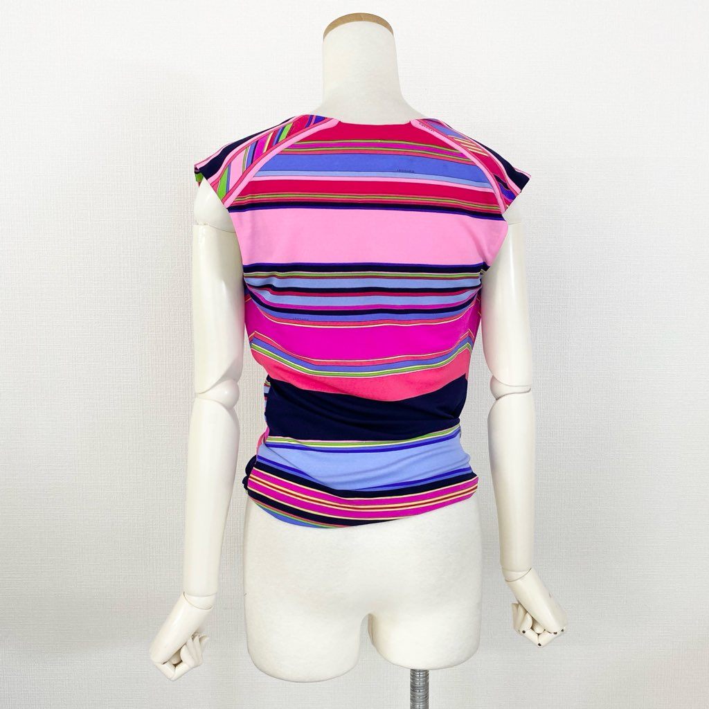 9d9 イタリア製 LEONARD レオナール カシュクール ノースリーブトップス カットソー トップス サイズ38 マルチカラー シルク100% レディース