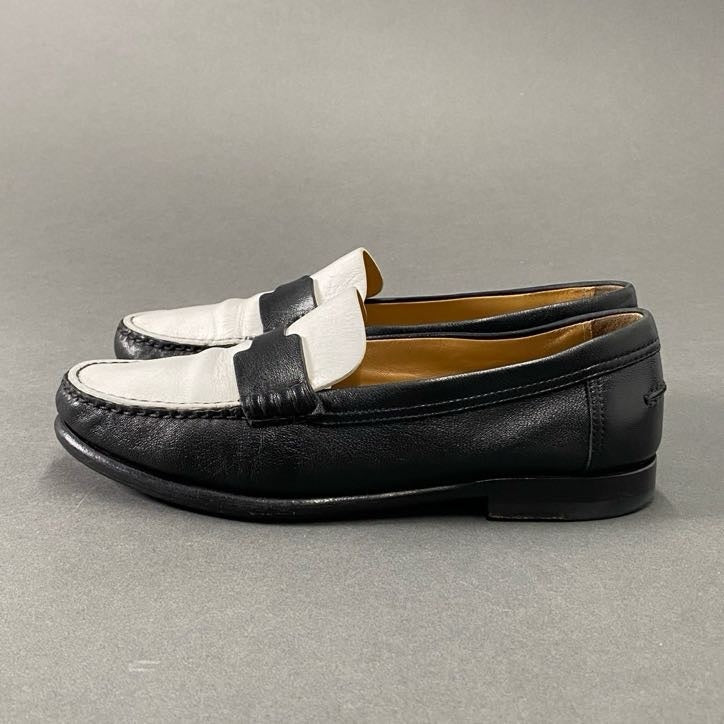 2h14 HERMES エルメス ケネディ レザーローファー 35 ホワイト ブラック Leather Loafer シューズ イタリア製 革靴
