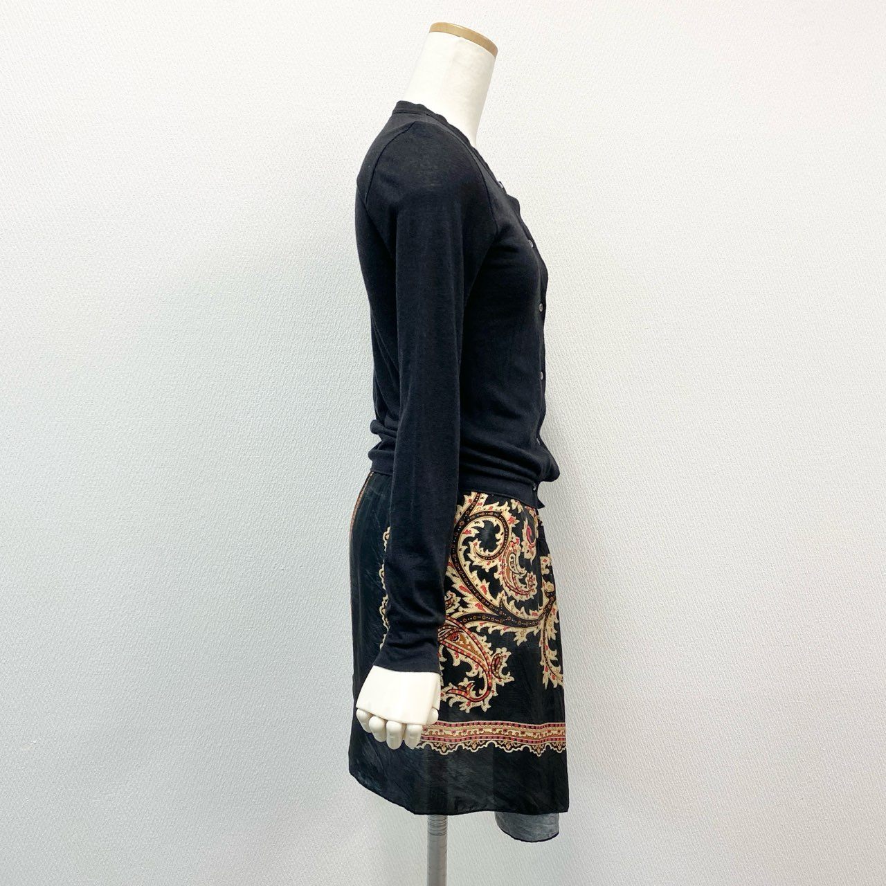 41h24 sacai サカイ 異素材切替 ドッキングワンピース チュニック ドレス ペイズリー柄 1 ブラック レディース 日本製o07t