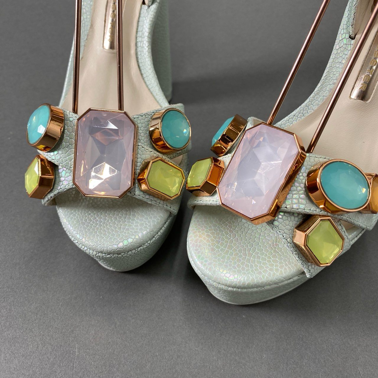 3f18 《未使用保管品》 SOPHIA WEBSTER ソフィア ウェブスター ビジューハイヒールサンダル 35 1/2 ブルー レザー カラーストーン シューズ
