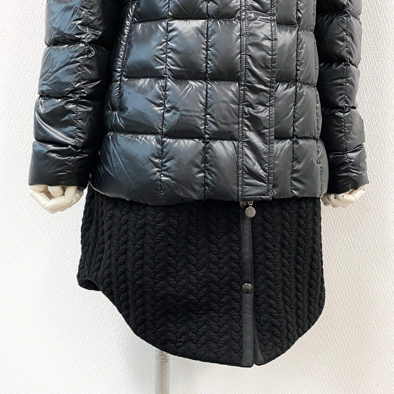 62g24 《未使用》 SNOWMAN NEW YORK スノーマン ニューヨーク レイヤード ダウンコート アウター 軽量ダウン フード付き 65S058 サイズS ブラック ナイロン レディース アウター_