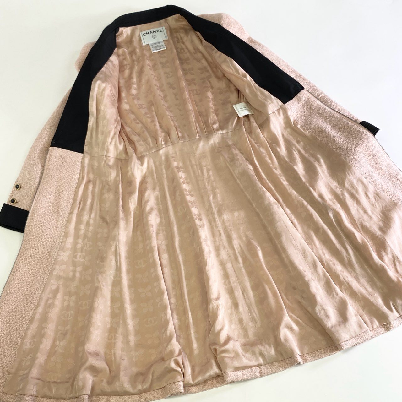 85k12 CHANEL シャネル 02P P19366W02928 ワンピース 薄手コート 装飾ボタン 裏地ココマーク サイズ36 ピンク シルク100% レディース フランス製
