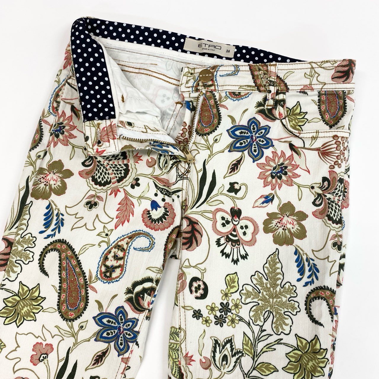 67j6 《美品》 ETRO エトロ イタリア製 スキニーパンツ ストレッチパンツ 花柄 ペイズリー柄 レディース 女性用 ボトムス 26 オフホワイトu02t