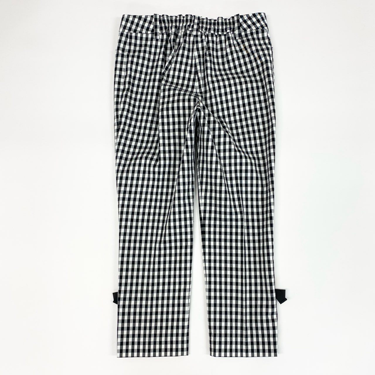 11f12 《美品》 M'S GRACY エムズグレイシー ギンガムチェック パールビーズ クロップドパンツ 38 ブラック ボトムス 日本製