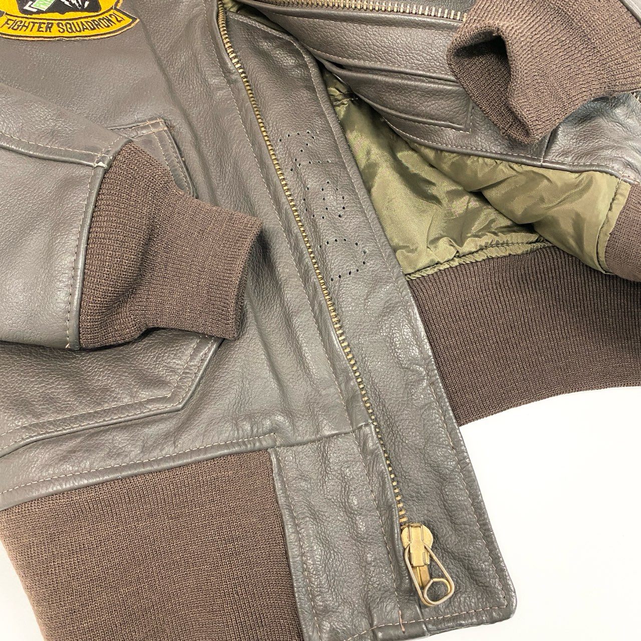 44h26 70's vintage BRILL BROS INC G-1 ワッペン フライトジャケット レザージャケット ブルゾン 71年 MIL-10077323D 38 ブラウン レザー メンズo07t