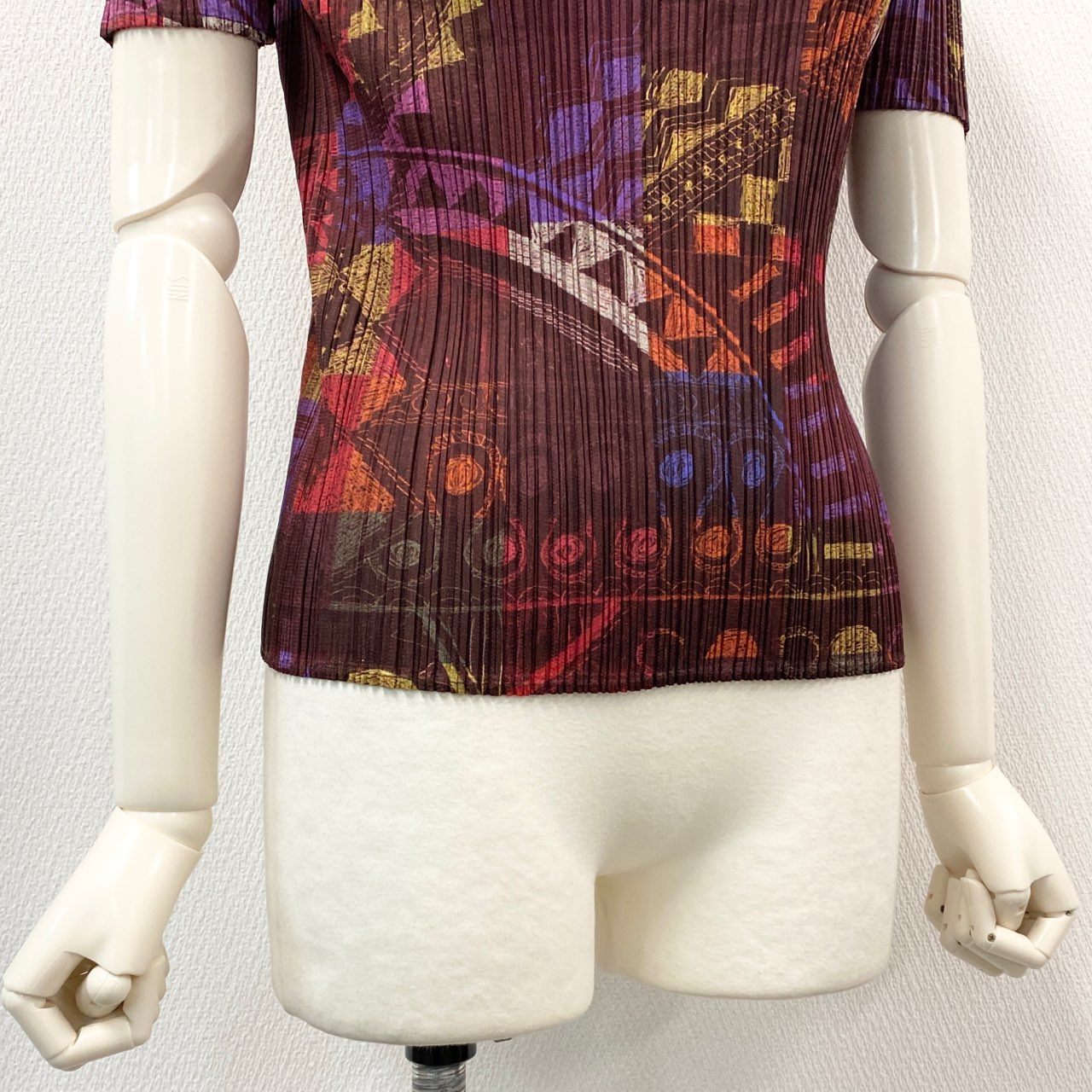 47b28 【美品】 PLEATS PLEASE プリーツプリーズ イッセイミヤケ 総柄プリーツカットソー トップス PP71-JK581 サイズ3 マルチカラー ポリエステル100% レディース