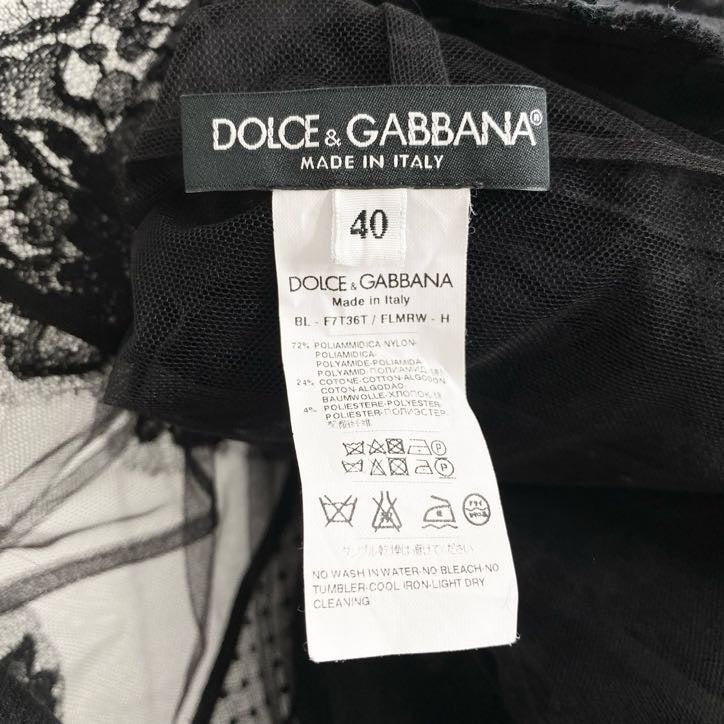 55i26 DOLCE&GABBANA ドルチェアンドガッバーナ レーストップス 長袖ブラウス チュール シアー素材 サイズ40 ブラック レディース イタリア製