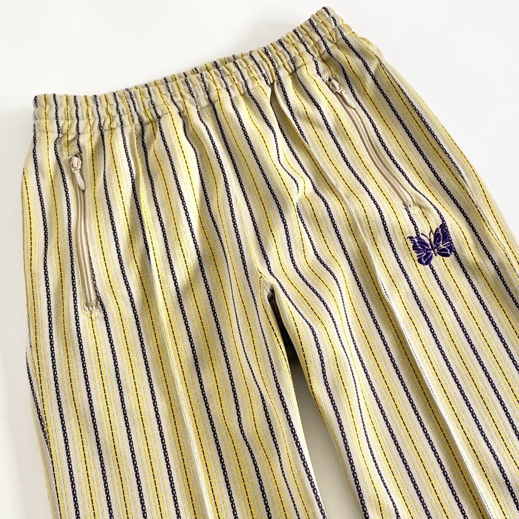 71g3 《美品》 Needles ニードルス 23ss Track Pant - Poly Jq. トラックパンツ ストライプ ジャージ ボトム MR283 S イエロー ポリエステル