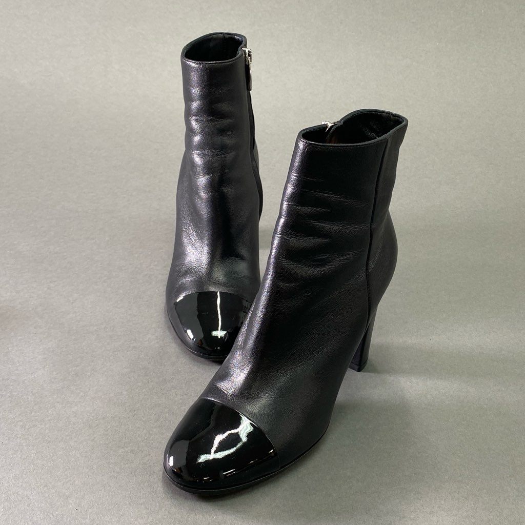 2f7 【イタリア製】 Gianvito Rossi ジャンヴィットロッシ トゥ切替 サイドジップブーツ ブーティ サイズ36 1/2 ブラック レディース 女性用 チャンキーブーツ
