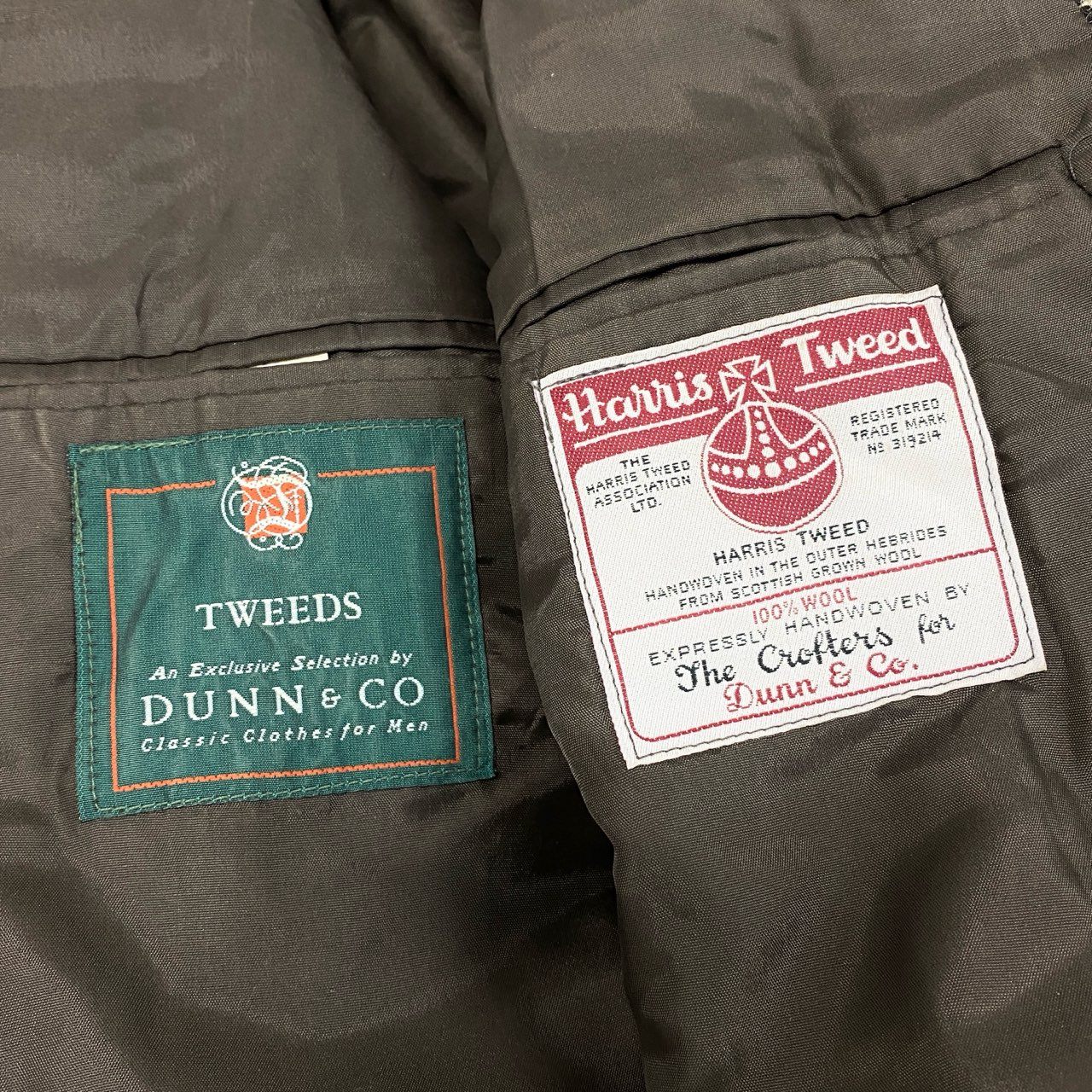 17e7 【英国製】DUNN&CO. HARRIS TWEED ハリスツイード 千鳥格子 クルミ釦 2B ツイードジャケット テーラードジャケット サイズS42 ベージュ系 メンズ 男性用