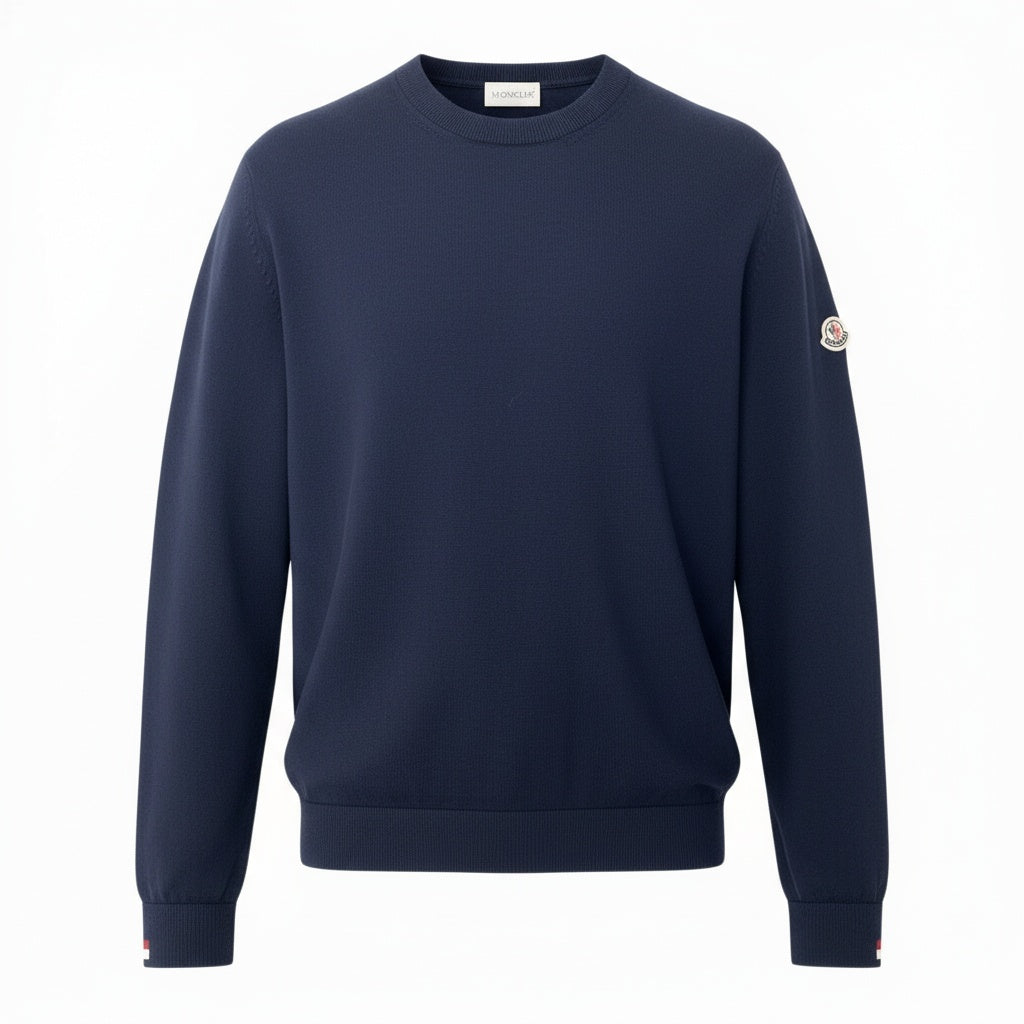 87d3 MONCLER モンクレール TRICOT KNIT SWEATER トリコニットセーター サイズM ダークネイビー ロゴワッペン D20919031400t18r 87d3 MONCLER モンクレール TRICOT KNIT SWEATER トリコニットセーター
