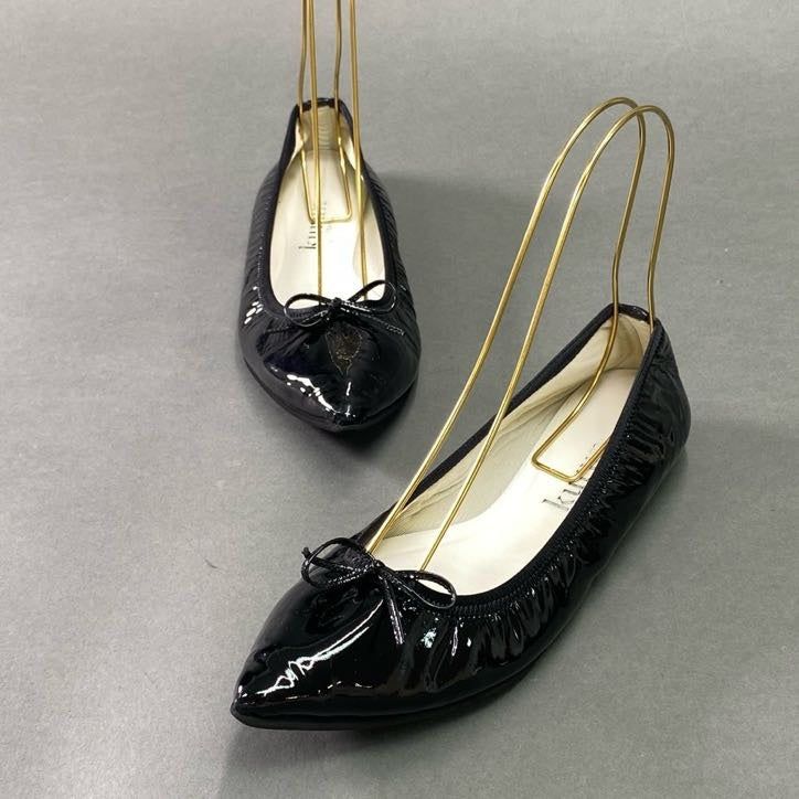 7f4 kurun TOKYO クルン トウキョウ エナメル バレエシューズ 25.5cm ブラック フラットシューズ リボン 日本製