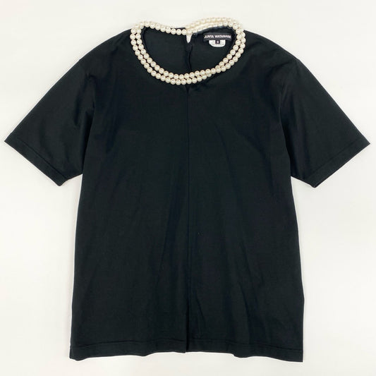 54g10 《美品》 JUNYA WATANABE ジュンヤワタナベ 23SS パールネックレス付 カットソー S ブラック Tシャツ 日本製 女性服