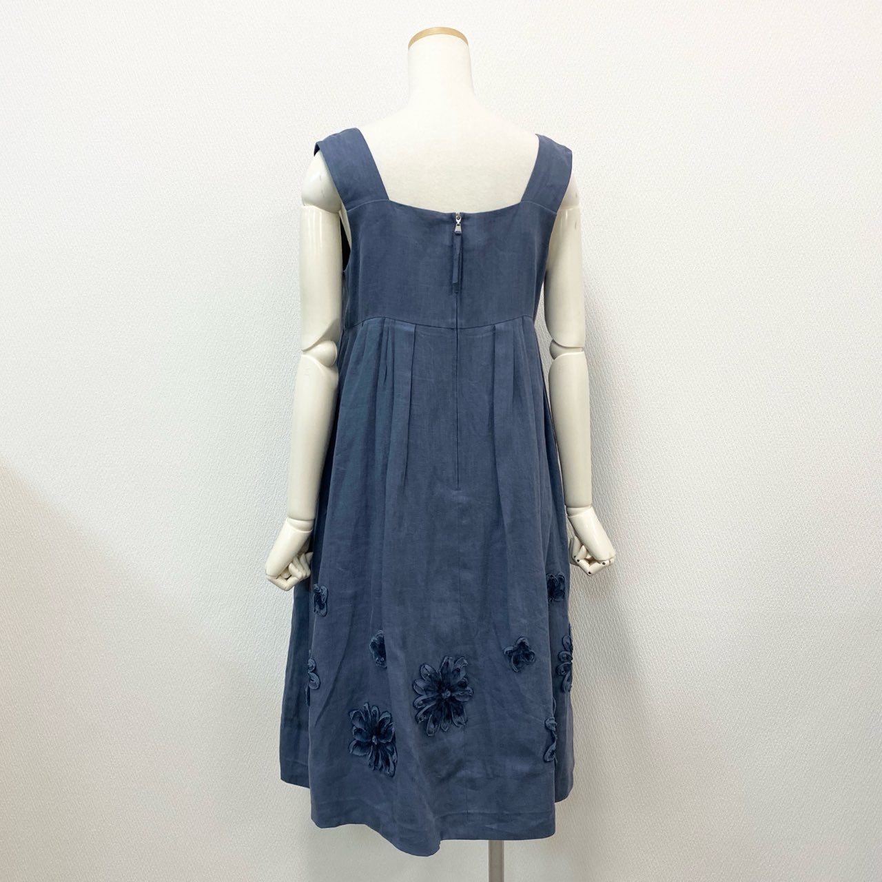 76k20 《 20周年 限定品 》 FOXEY フォクシー GINZA 20TH Soleil ソレイユ ドレス リネンワンピース 38278 40 ブルー 日本製