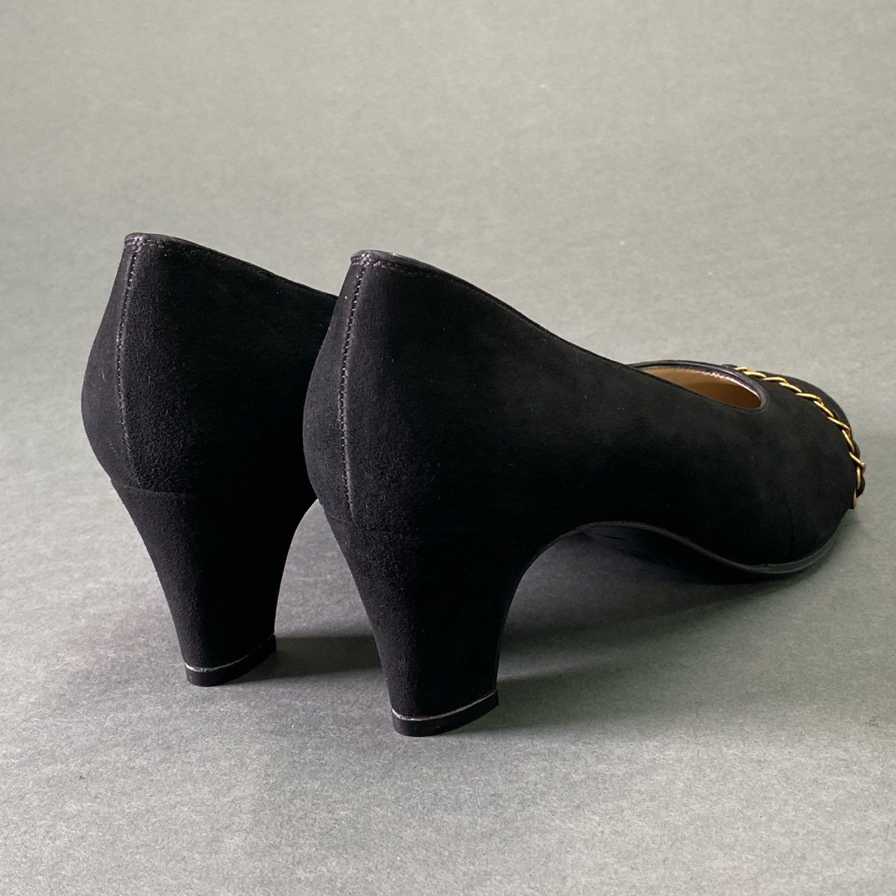 4e2 《美品》 CHANEL シャネル チェーントゥ スエードパンプス 36 1/2 ブラック レザー シューズ イタリア製 レトロ ヴィンテージ