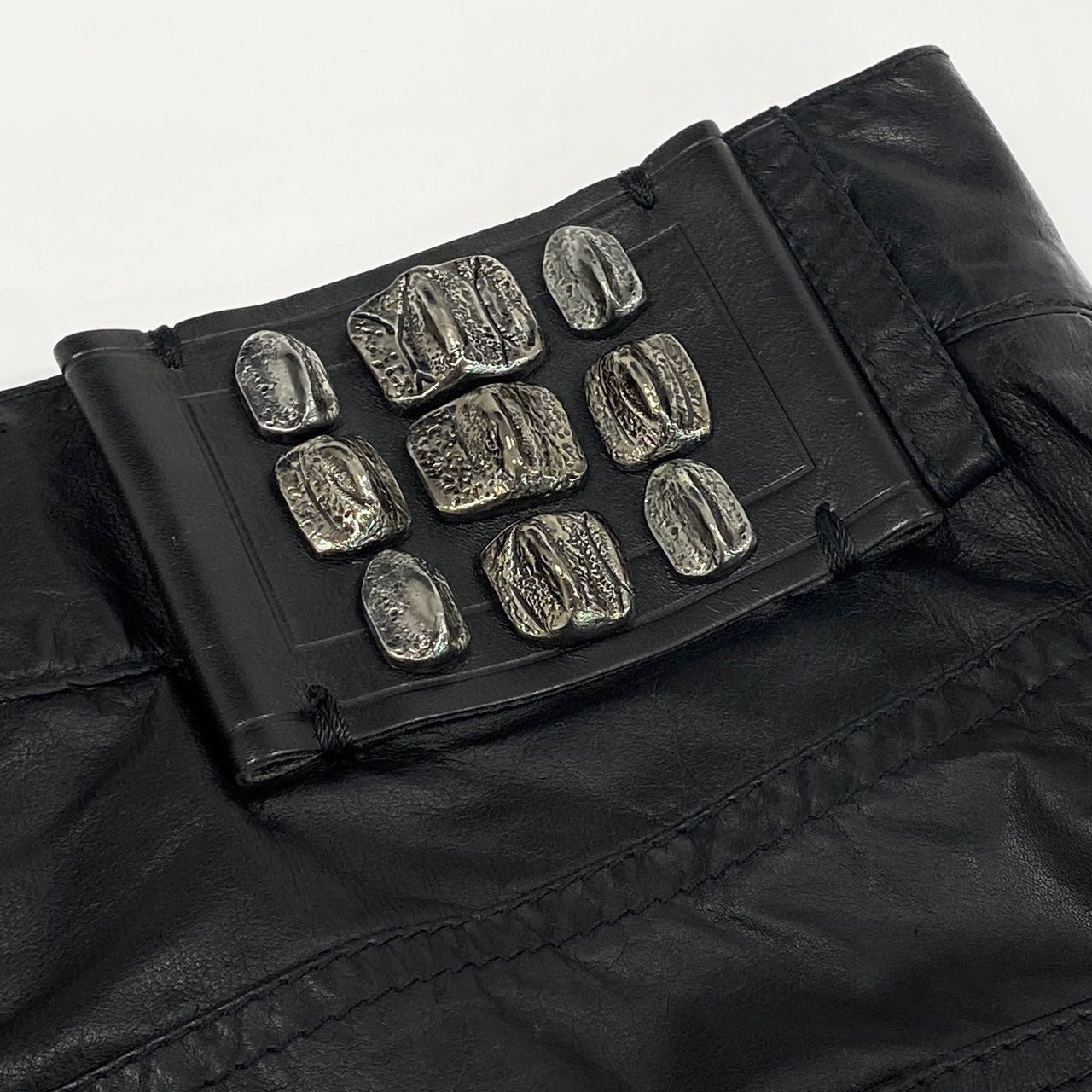 12b19 roberto cavalli ロベルトカヴァリ イタリア製 レザーパンツ カンガルーレザー リアルレザー leather ロングパンツ ボタンフライ 50 ブラック