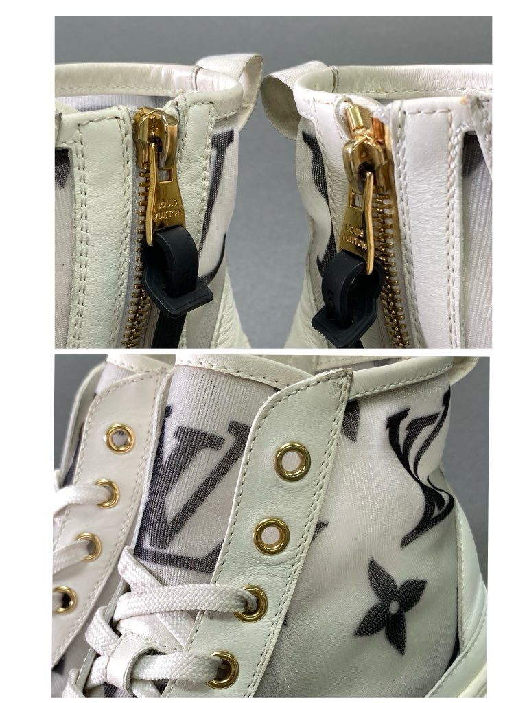 8e18 LOUIS VUITTON ルイヴィトン ステラーライン モノグラムジャイアント ハイカットスニーカー サイドジップシューズ サイズ37 ホワイト系 レディース イタリア製