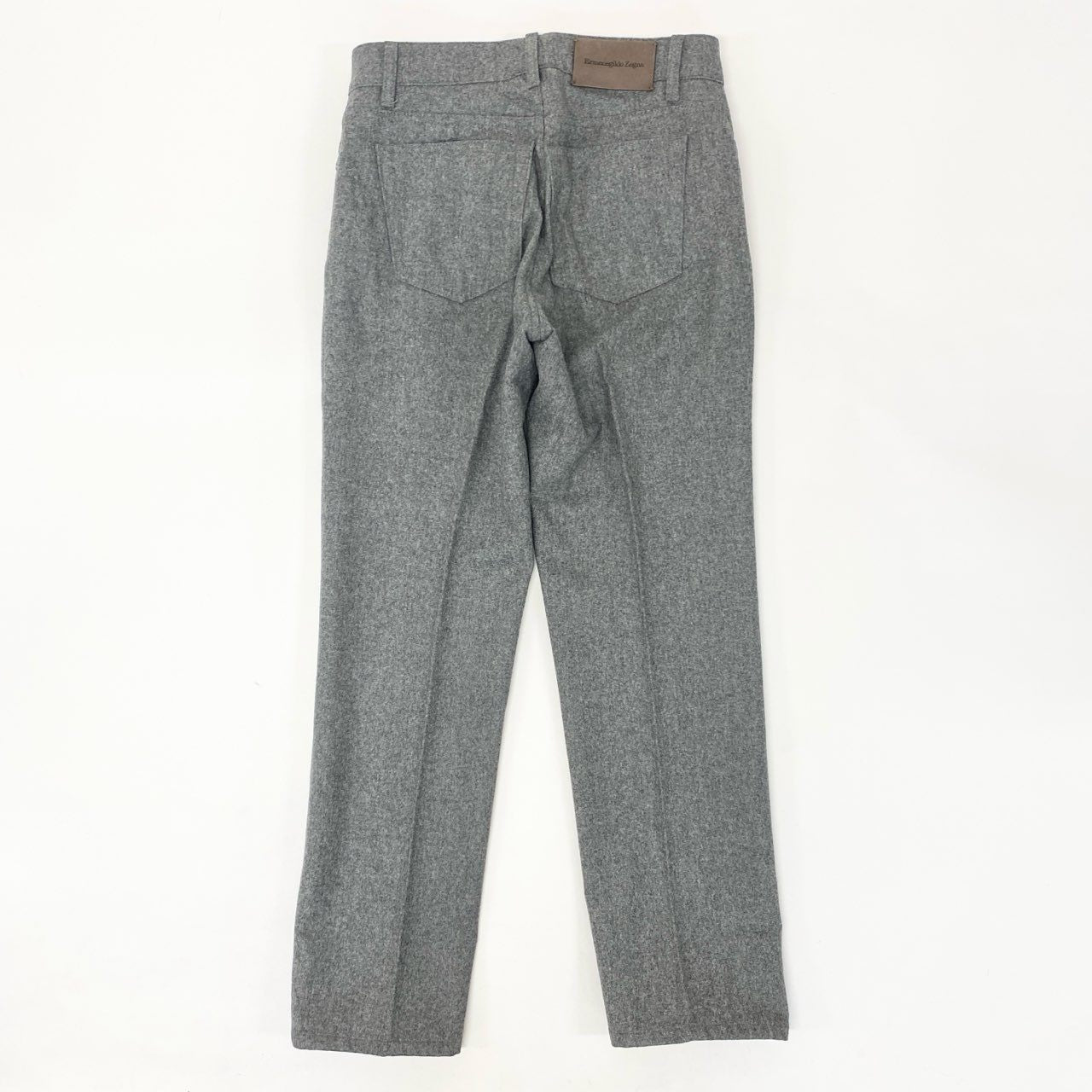 10i16《極美品》 Ermenegildo Zegna エルメネジルドゼニア トラウザーズパンツ ウールスラックス ボトムス レザーパッチ 31 グレー ウール メンズu02t